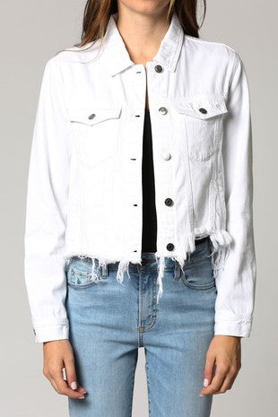 White Raw Hem Denim Jacket