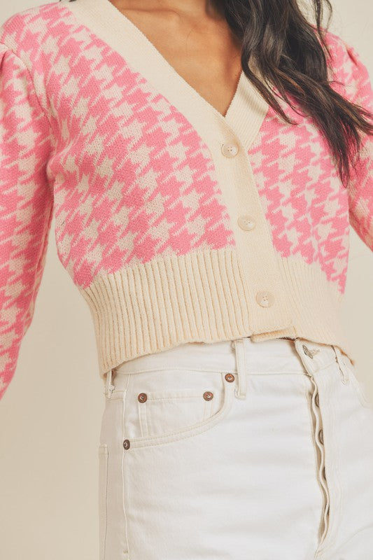 Houndstooth Knit Sweater Cardigan